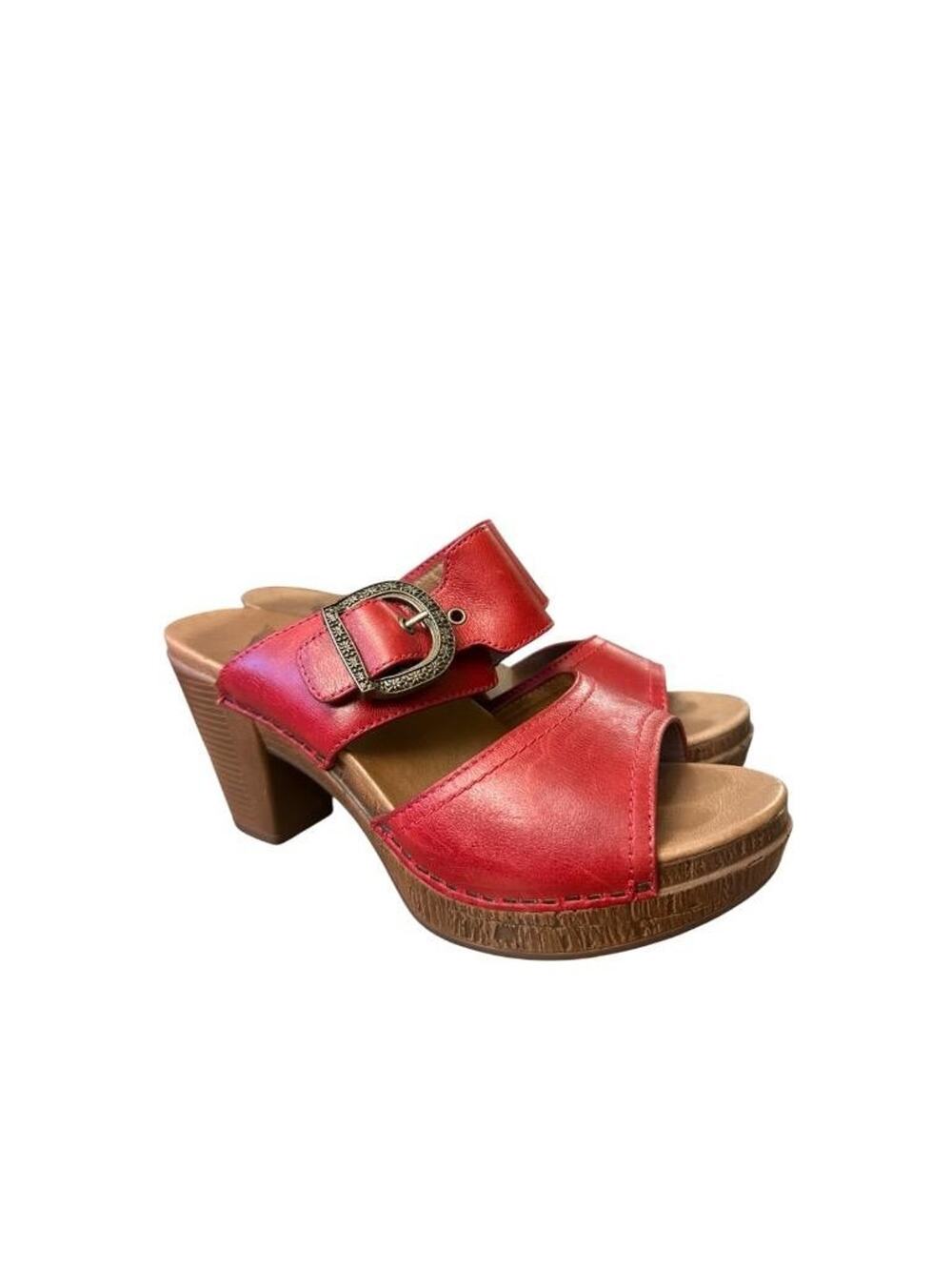 Dansko Ramona Red Leather Slide Sandal Heel Women size 37 US 7